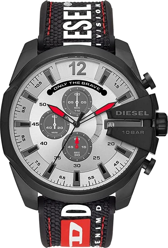 Montre Diesel Mega Chief DZ4512 pour Homme, Cadran Gris, Boîtier Noir, Bracelet Nylon