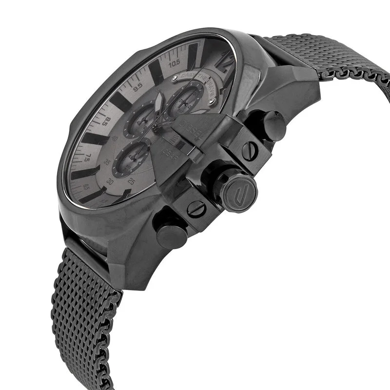 Montre Diesel DZ4527 Mega Chief Homme - Boîtier et Cadran Gris 51mm, Bracelet Maille Milanaise Noire vue 2
