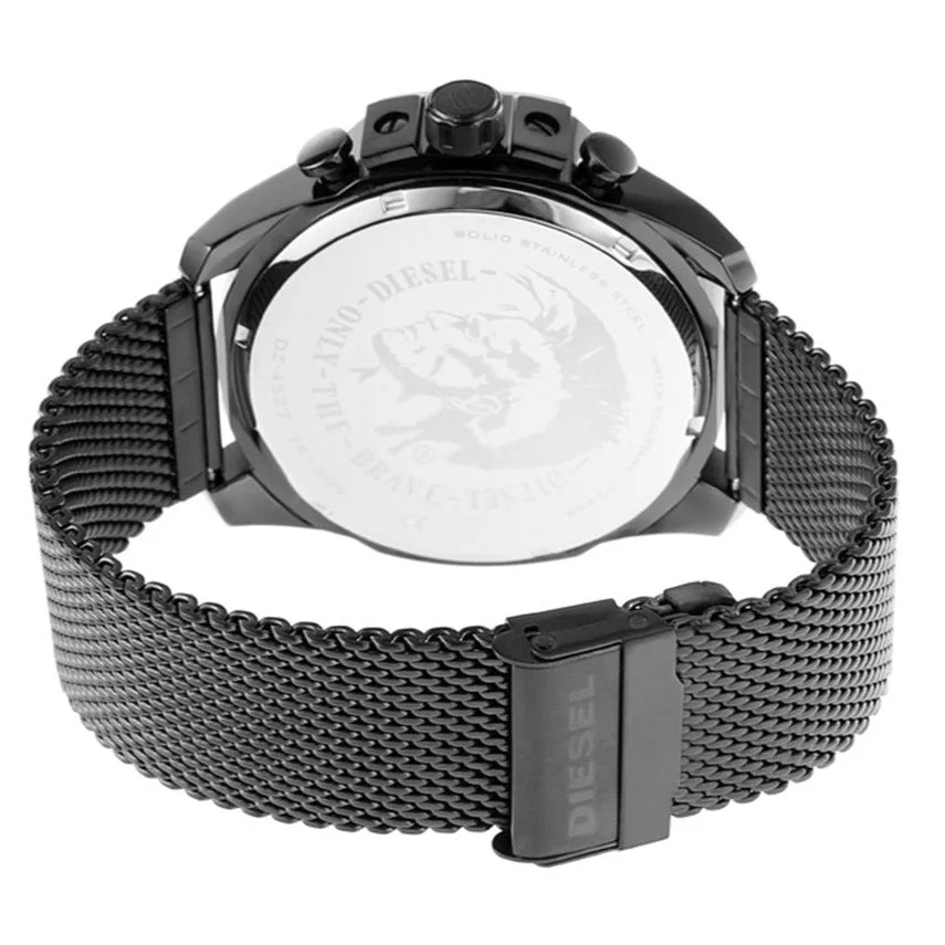 Montre Diesel DZ4527 Mega Chief Homme - Boîtier et Cadran Gris 51mm, Bracelet Maille Milanaise Noire vue 3