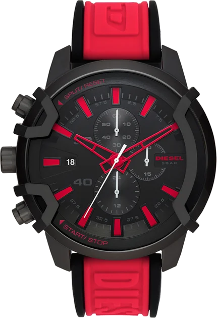 Montre Diesel DZ4530 Griffed pour Homme - Cadran Noir, Bracelet Silicone Rouge