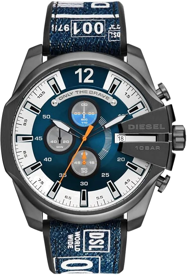 Montre Diesel Mega Chief DZ4541 Chronographe Homme - Cadran Bleu, Bracelet Denim