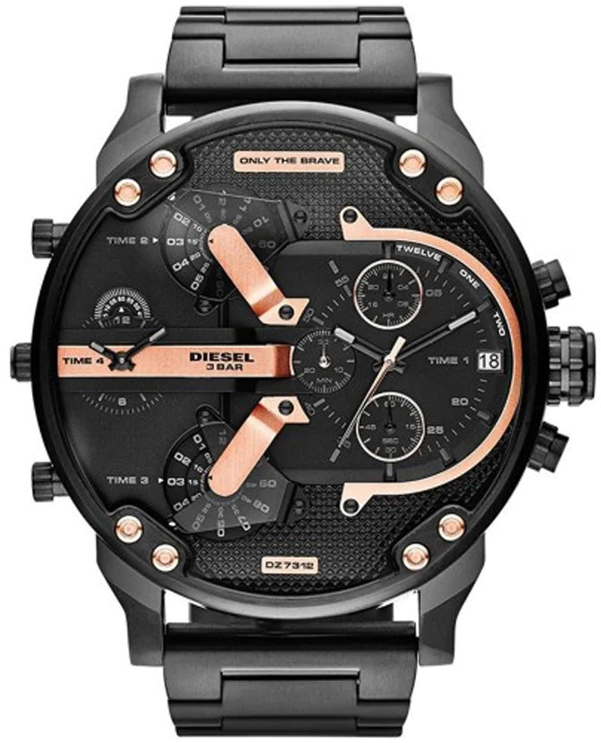 Montre Diesel Mr Daddy 2.0 DZ7312 Homme - Cadran 57mm Noir Acier, Accents Or Rose