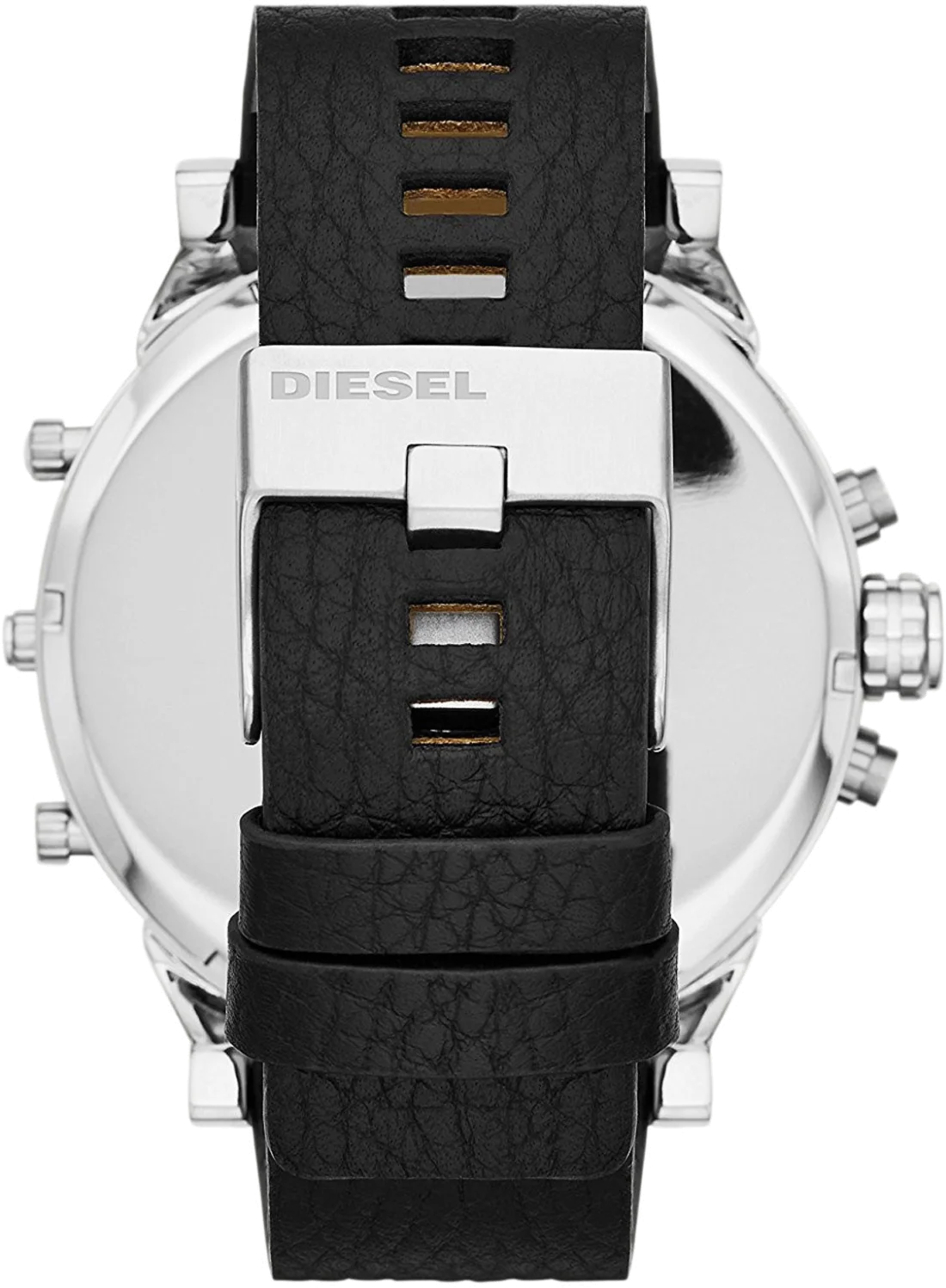 Montre Diesel Mr Daddy 2.0 DZ7313 pour Homme - Cadran XXL 66mm Noir, Boîtier Argenté, Bracelet Cuir Noir vue 3