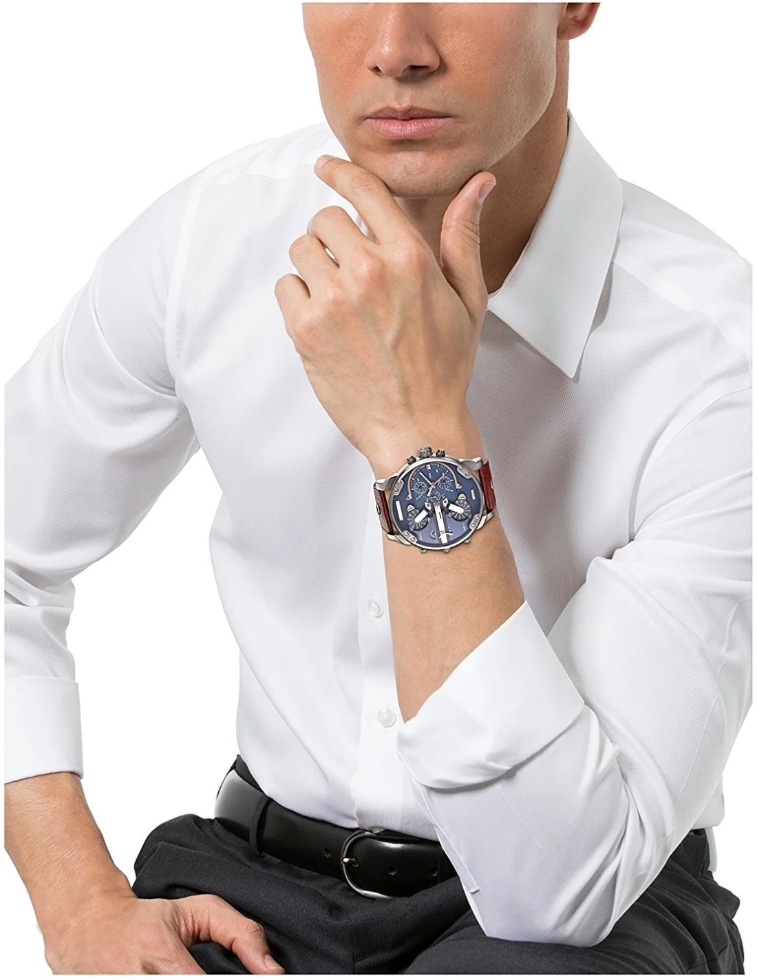 Montre Diesel Mr Daddy 2.0 DZ7314 pour Homme - Cadran Bleu Multifonctions, Bracelet Cuir Marron vue 4