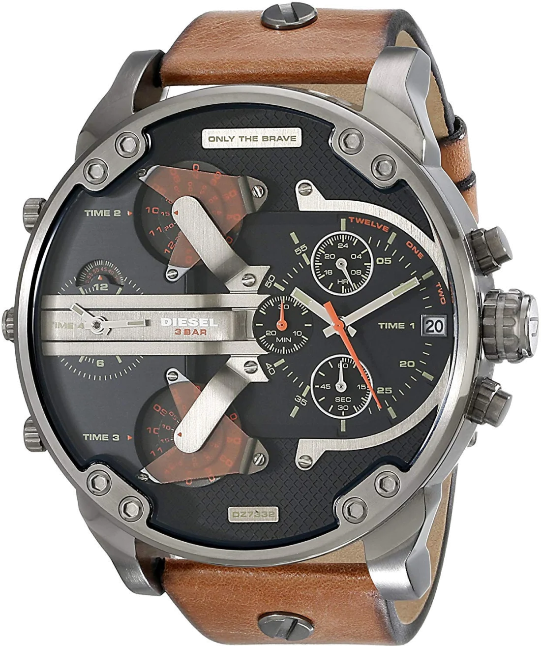 Montre Diesel Mr Daddy 2.0 DZ7332 pour Homme - Boîtier Acier Anthracite, Cadran Noir, Bracelet Cuir