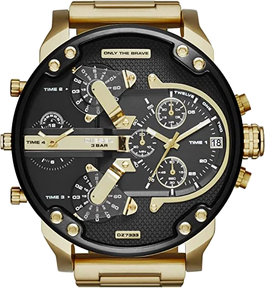 Montre Diesel Mr Daddy 2.0 Homme DZ7333 - Boîtier Or, Cadran Noir Multifonctions, 57mm