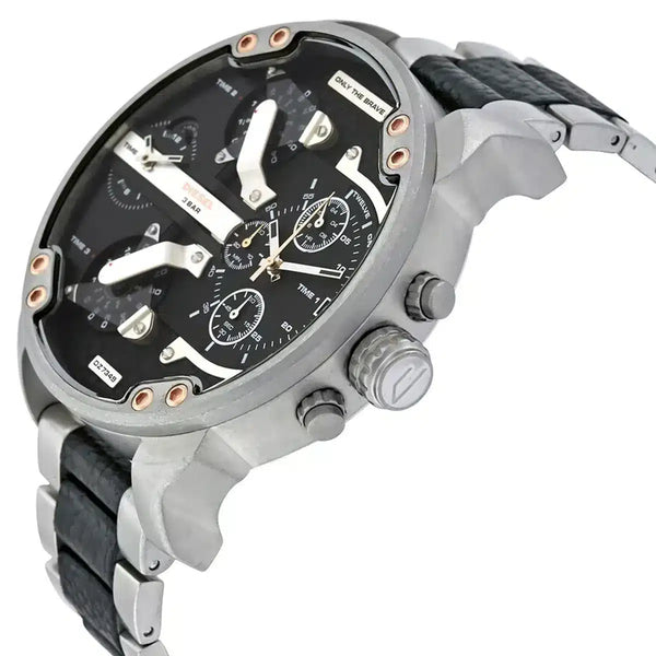 Montre Diesel Mr Daddy noire DZ7349 avec double fuseau horaire vue 2