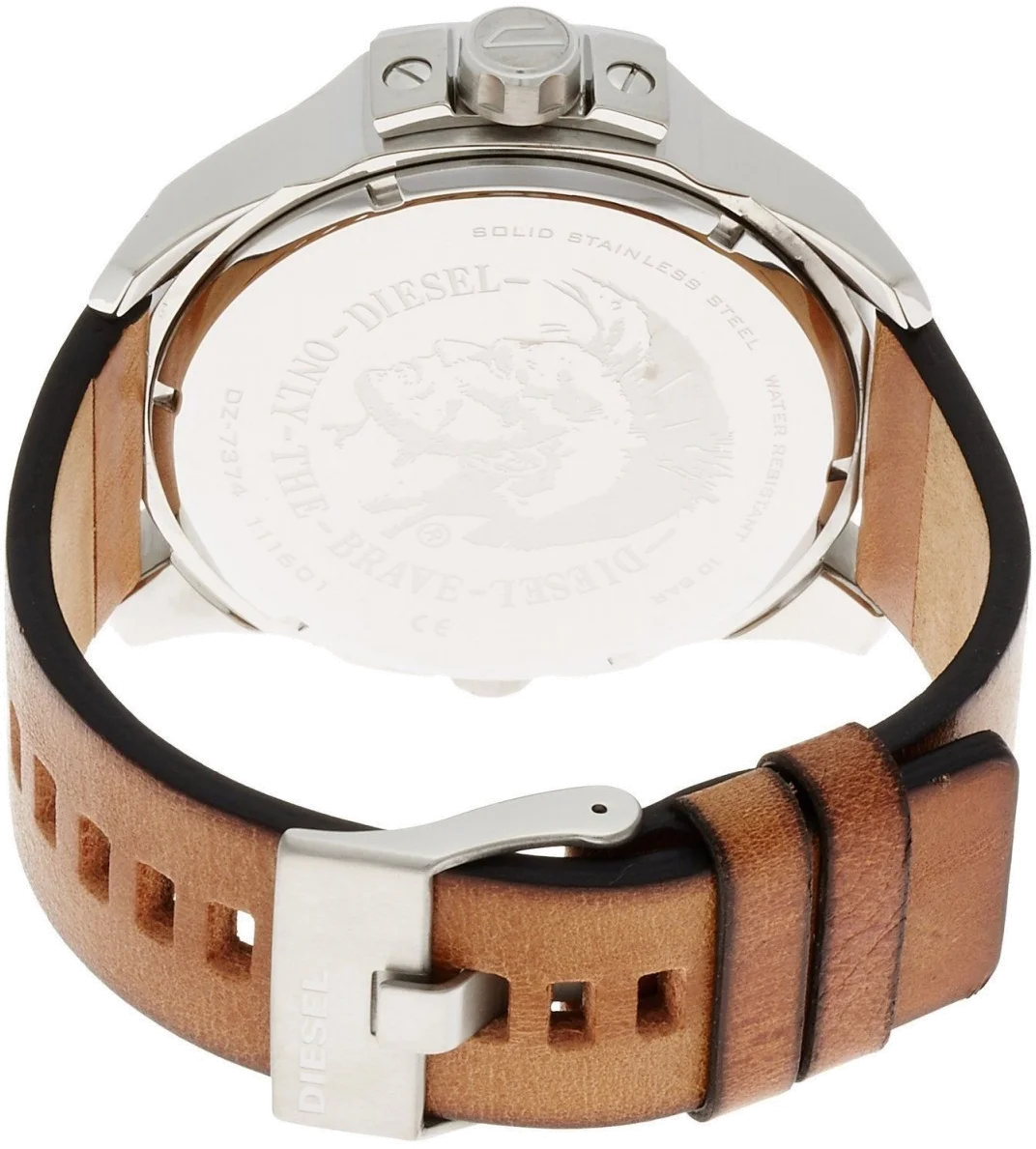 Montre Diesel Uber Chief DZ7374 pour Homme - Cadran Blanc, Boîtier Noir, Bracelet Cuir Marron vue 2