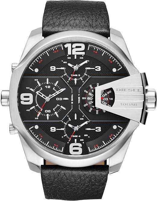 Montre Diesel Uber Chief DZ7376 pour Homme - Cadran 55mm Noir, Bracelet Cuir Noir