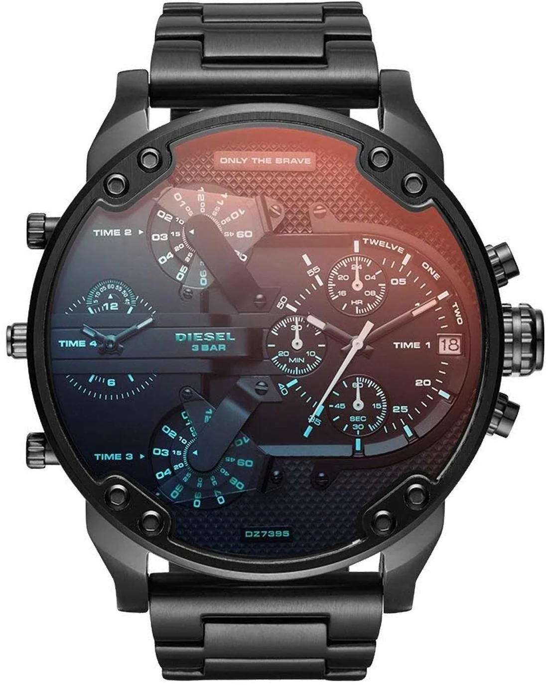 Montre Diesel Mr Daddy DZ7395 pour Homme, Boîtier Acier Noir 57mm avec Affichage Multi-Fuseaux et Accents Cuivrés