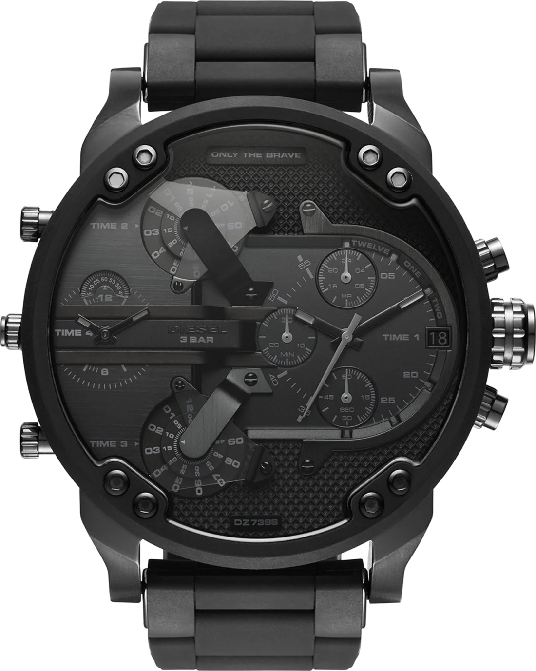 Montre Homme Diesel Mr Daddy DZ7396, Cadran Noir 57mm, Bracelet Silicone Noir