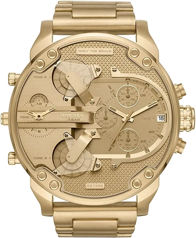 Montre Diesel Mr. Daddy DZ7399 pour Homme en acier doré jaune multi-cadrans taille 57mm