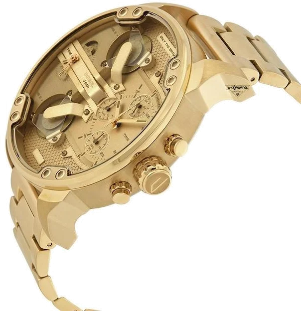 Montre Diesel Mr. Daddy DZ7399 pour Homme en acier doré jaune multi-cadrans taille 57mm vue 2