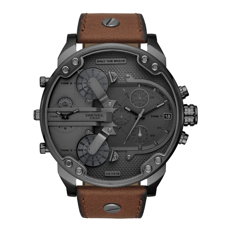 Montre Diesel DZ7413 Mr Daddy 2.0 Homme - Chronographe Cadran Noir sur Bracelet Cuir Marron