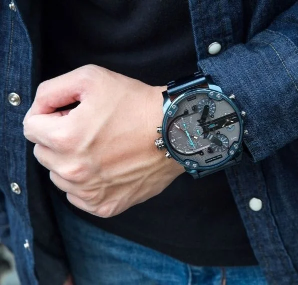 Montre Homme Diesel Mr Daddy 2.0 DZ7414 Chronographe XXL en Acier Bleu vue 5