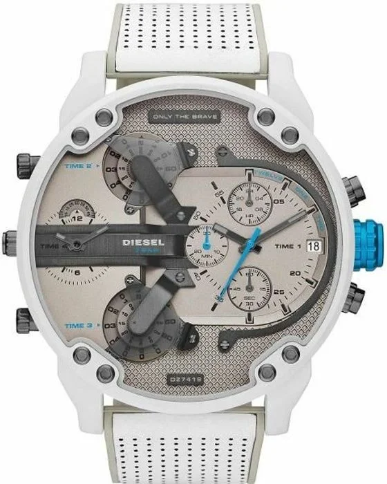 Montre Diesel Mr Daddy 2.0 DZ7419 - Chronographe Homme 57mm, Boîtier Blanc et Bracelet Silicone Blanc