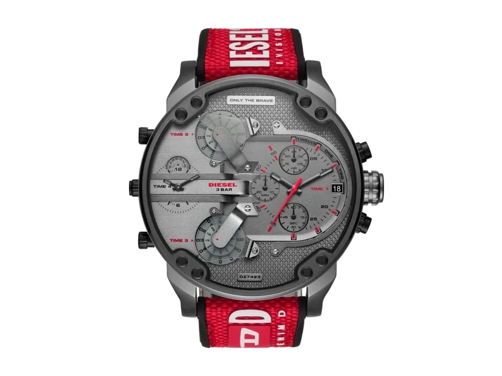 Montre Diesel Mr Daddy 2.0 DZ7423 pour Homme - Cadran Gris, Bracelet Rouge