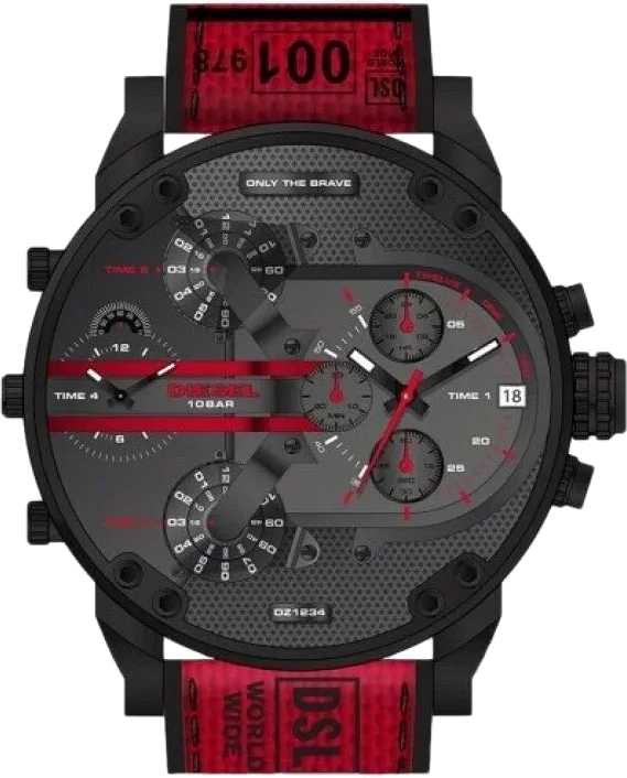 Montre Diesel Chronographe DZ7438 pour Homme - Cadran Noir, Bracelet Nylon Rouge