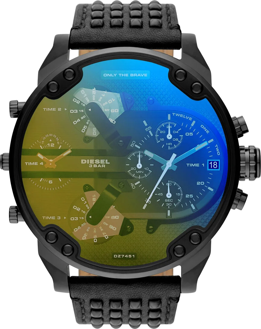 Montre Diesel DZ7451 Big Daddy pour Homme - Boîtier Noir 57mm & Bracelet Cuir Noir