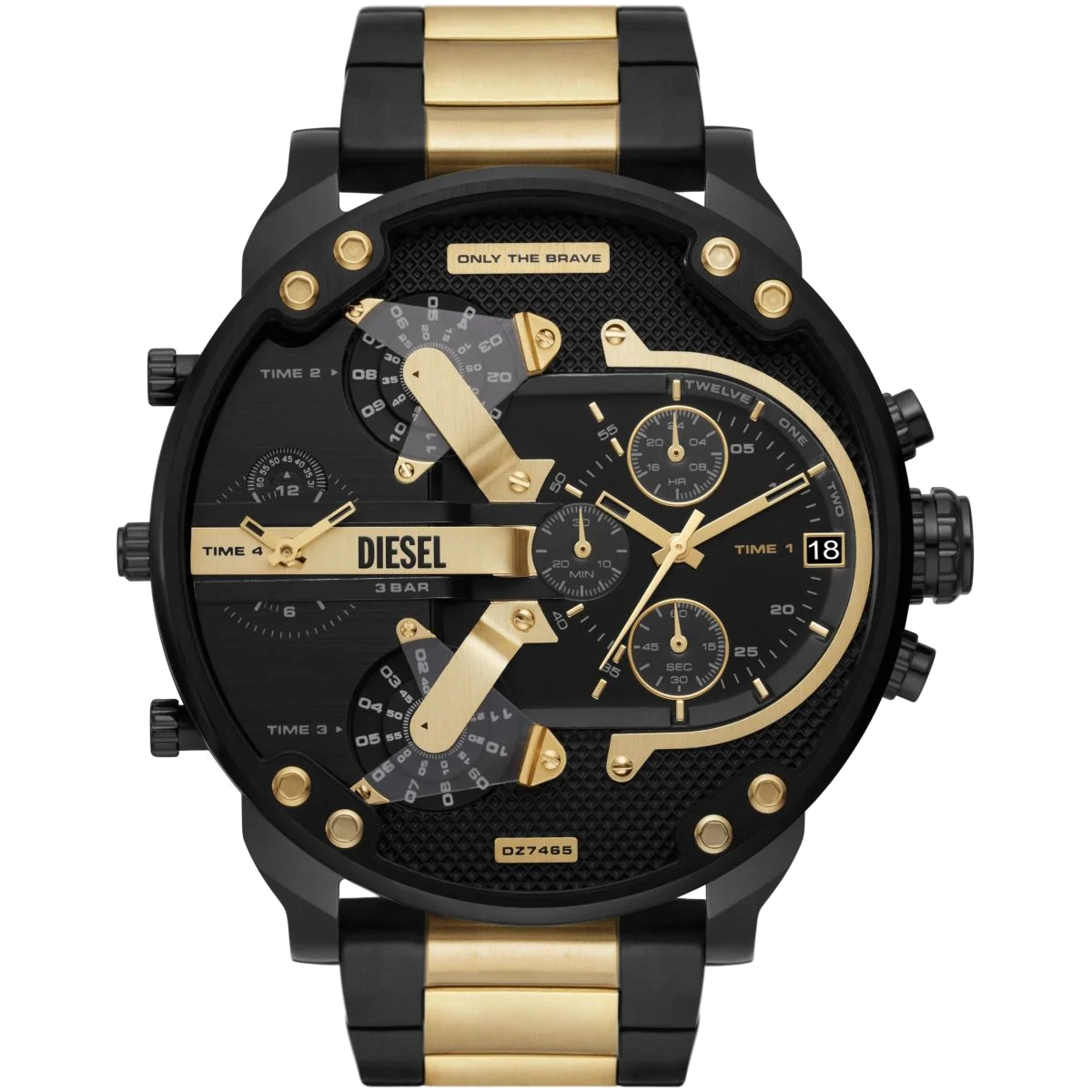 Montre Diesel Mr Daddy 2.0 DZ7465 pour Homme, Cadran Noir et Bracelet Acier Inoxydable Or, Taille XXL