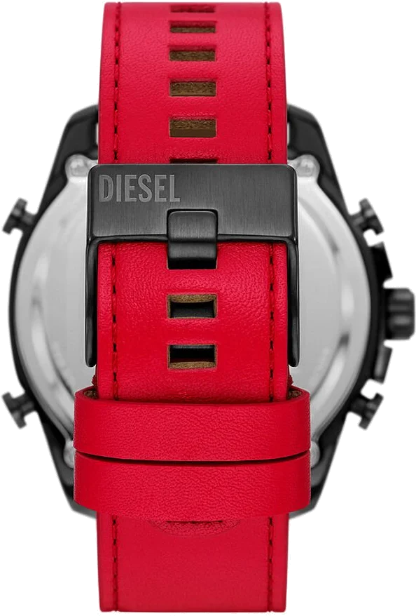 Montre Diesel Mega Chief DZ4647 pour Homme - Cadran Multifonction Gris, Bracelet Cuir Rouge vue 3