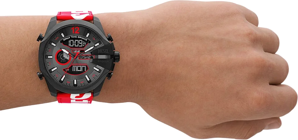 Montre Diesel Mega Chief DZ4647 pour Homme - Cadran Multifonction Gris, Bracelet Cuir Rouge vue 4