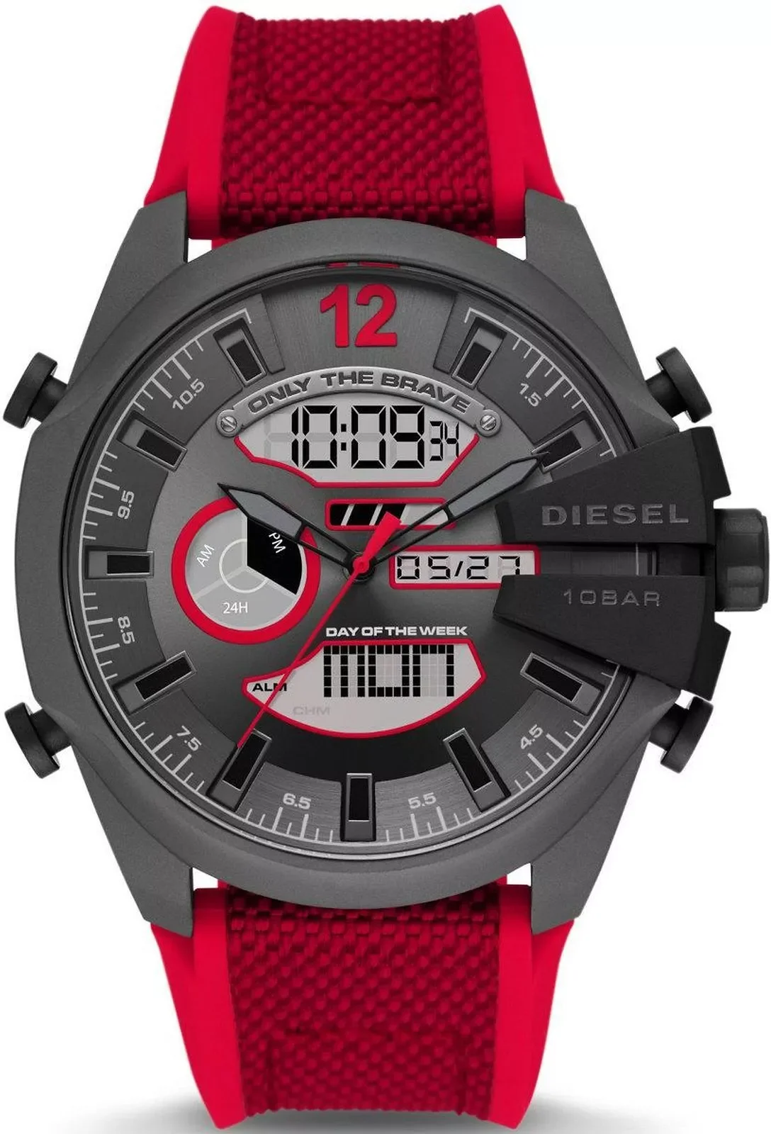 Montre Diesel Mega Chief DZ4551 pour Homme - Cadran Multifonction Gris, Bracelet Rouge Nylon/Nylon