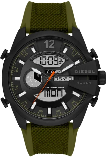 Montre Diesel Mega Chief DZ4549 pour Homme - Cadran Multifonction Gris, Bracelet Vert Nylon/Nylon