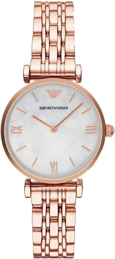 Montre Femme Emporio Armani Gianni 111396 - Cadran Nacre, Boîtier et Bracelet Acier Doré Rose