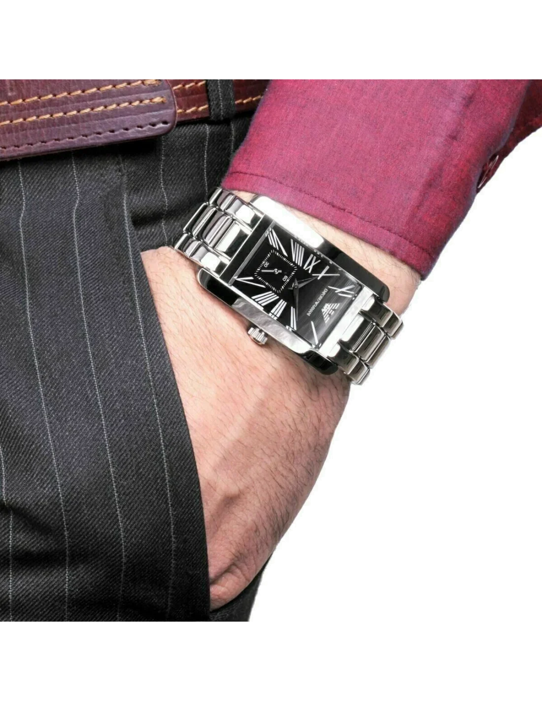 Montre Homme Emporio Armani AR0156 Rectangulaire Acier Inox Cadran Noir vue 2