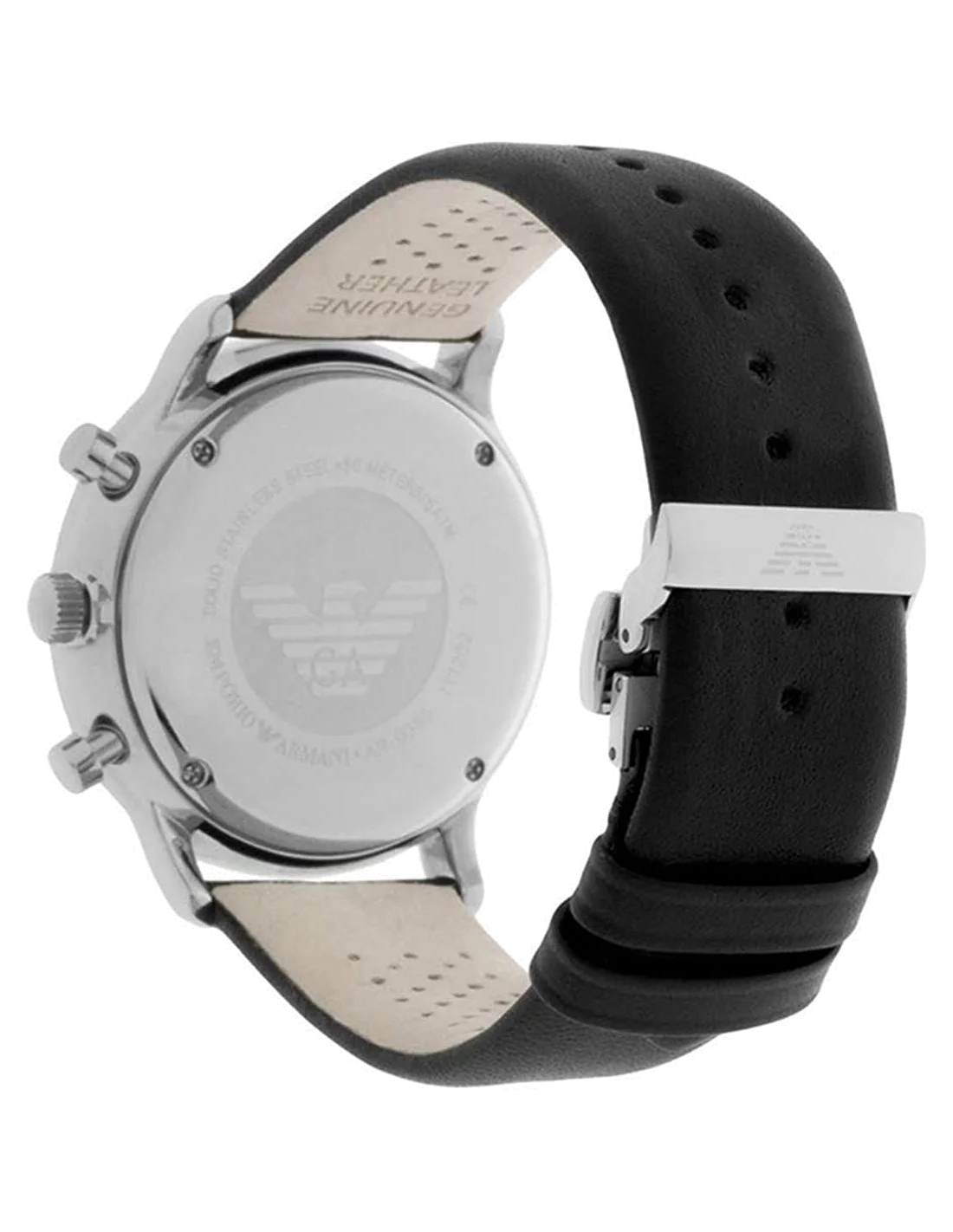 Montre Homme Emporio Armani AR0385 Chronographe New Retro - Boîtier Acier, Cadran Blanc, Bracelet Cuir Noir vue 3