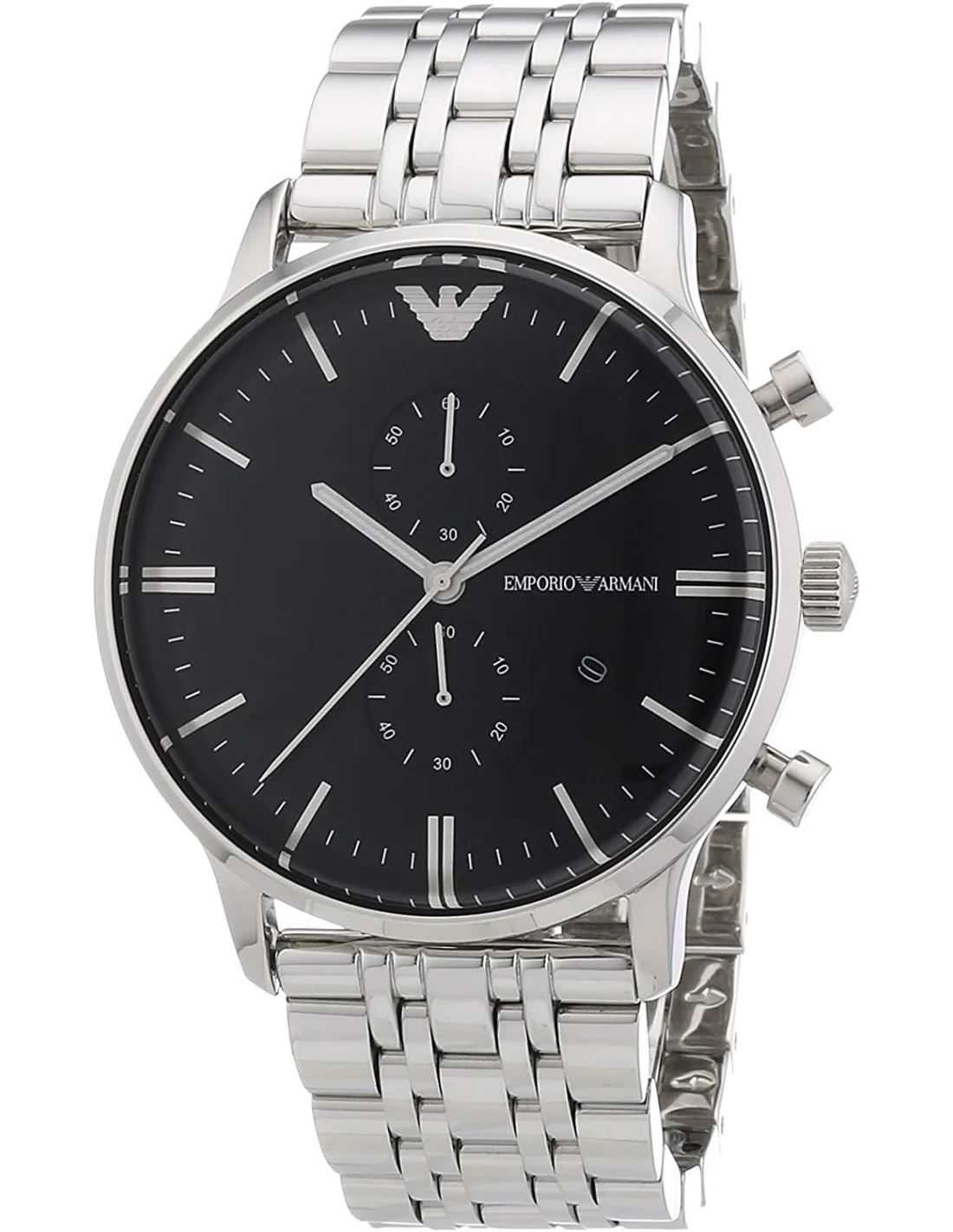 Montre Homme Emporio Armani AR0389 Chronographe Acier Brossé Cadran Noir