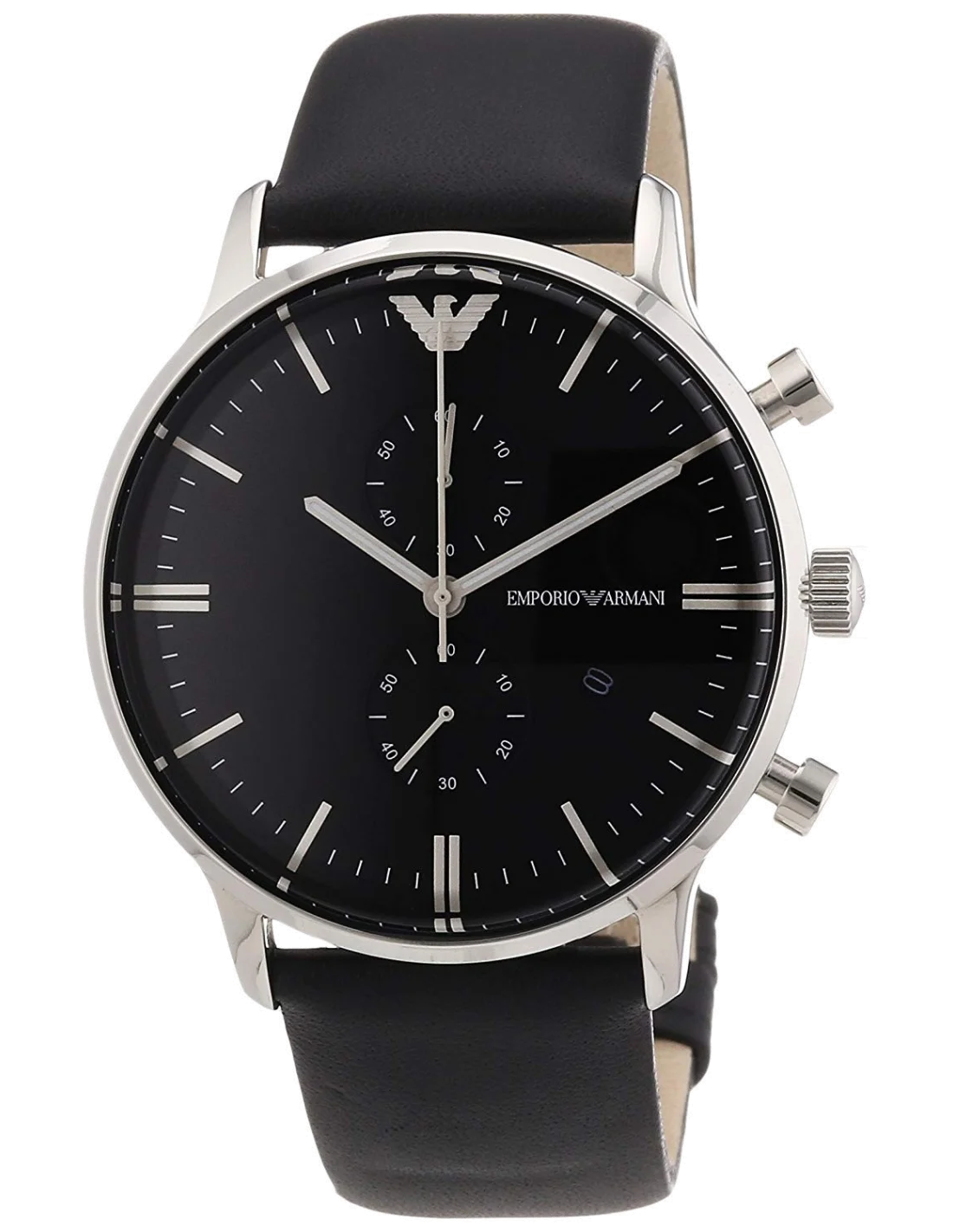 Montre Homme Emporio Armani AR0397 Chronographe Cadran Noir Acier Cuir