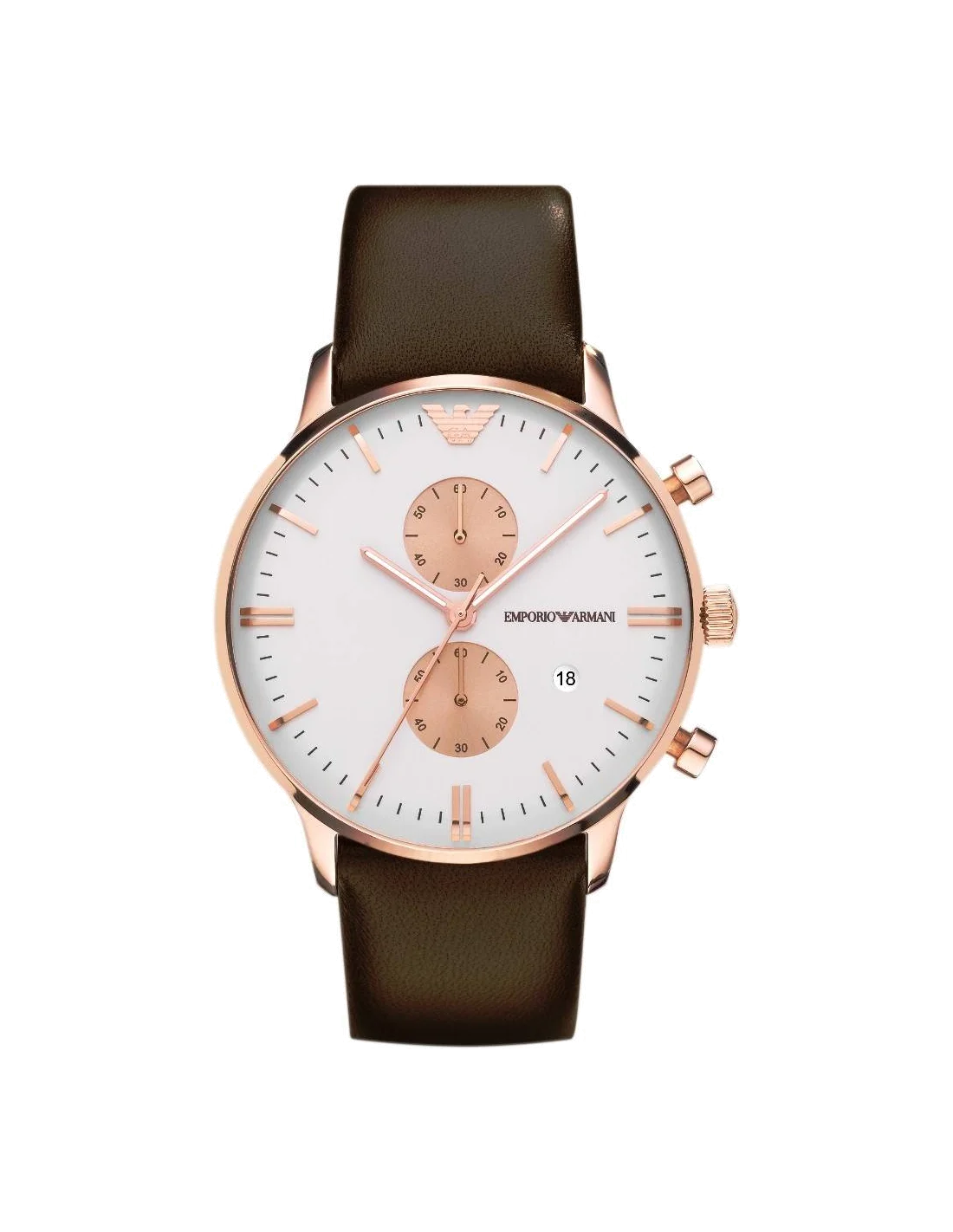 Montre Homme Emporio Armani AR0398 Boîtier Or Rose Cadran Blanc Bracelet Cuir