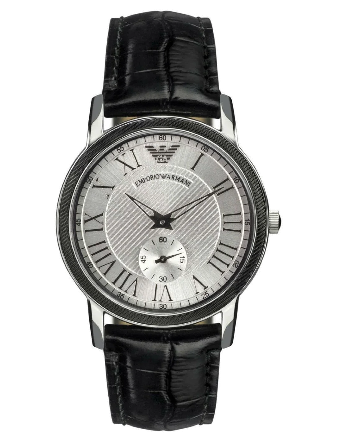 Montre Femme Emporio Armani AR0467 Cadran Argent Boîtier Bicolore Bracelet Cuir Noir