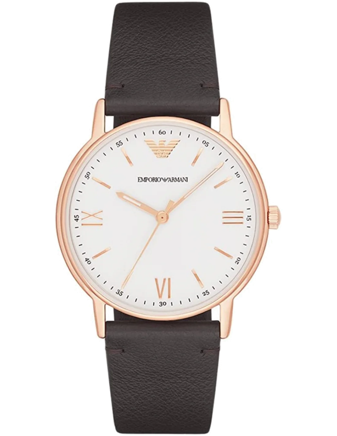 Montre Homme Emporio Armani AR11011 Kappa - Cadran Blanc, Boîtier Or Rose, Bracelet Cuir Marron