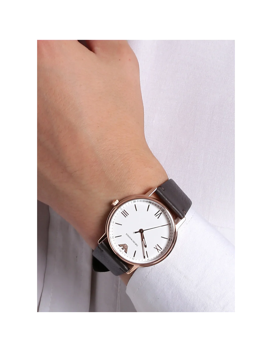 Montre Homme Emporio Armani AR11011 Kappa - Cadran Blanc, Boîtier Or Rose, Bracelet Cuir Marron vue 2