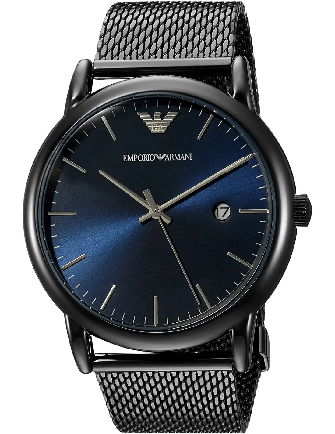 Montre Homme Emporio Armani Luigi AR11053 - Cadran Bleu, Boîtier Noir, Bracelet Maille Milanaise Acier