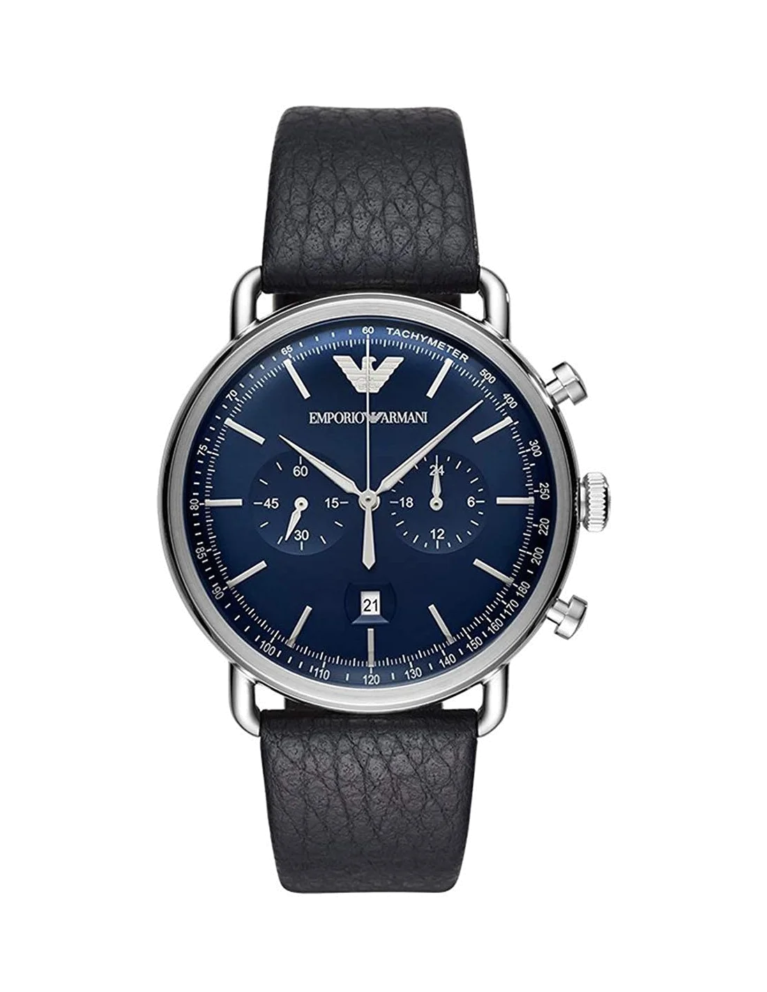 Montre Homme Emporio Armani Aviator AR11105 Chronographe Cadran Bleu Bracelet Cuir Noir