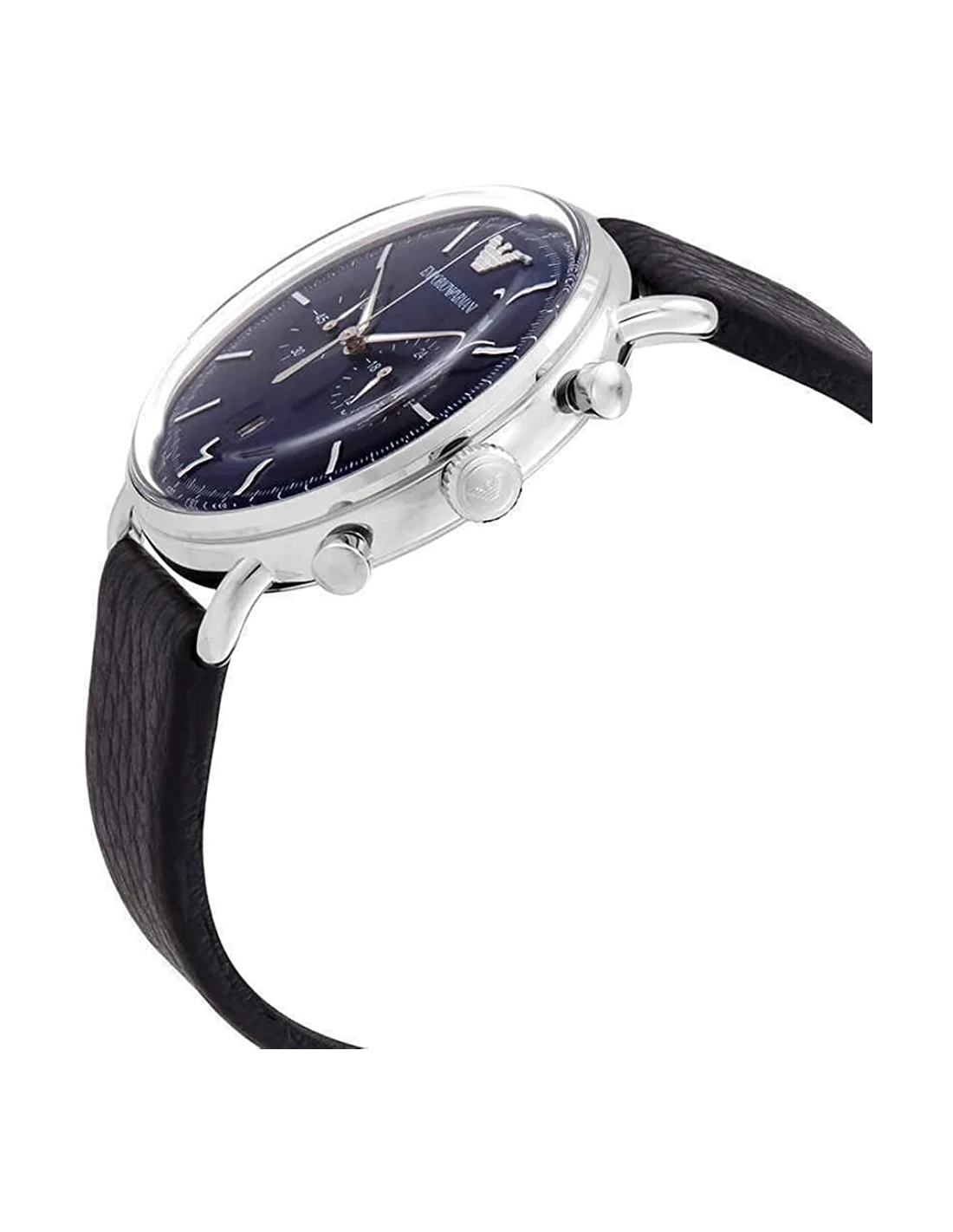 Montre Homme Emporio Armani Aviator AR11105 Chronographe Cadran Bleu Bracelet Cuir Noir vue 3