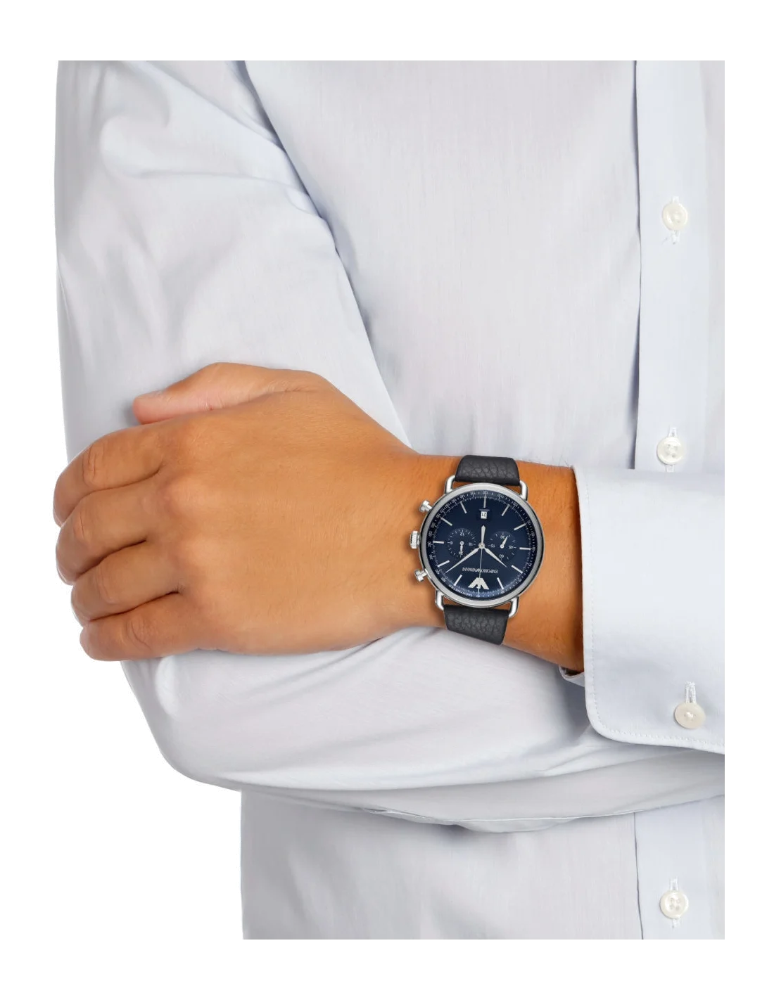 Montre Homme Emporio Armani Aviator AR11105 Chronographe Cadran Bleu Bracelet Cuir Noir vue 4