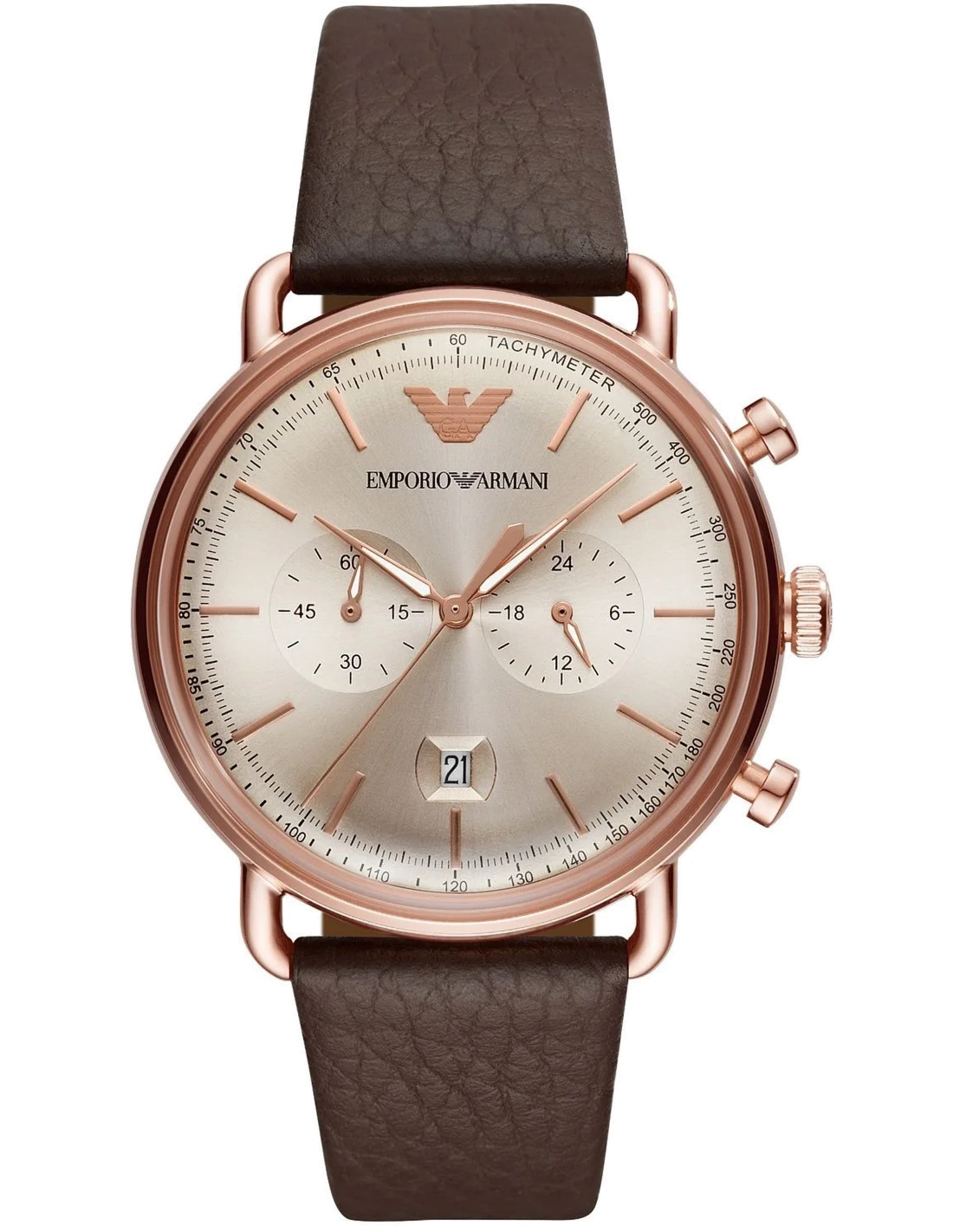 Montre Homme Emporio Armani Aviator AR11106 Chronographe Cadran Bleu Bracelet Cuir