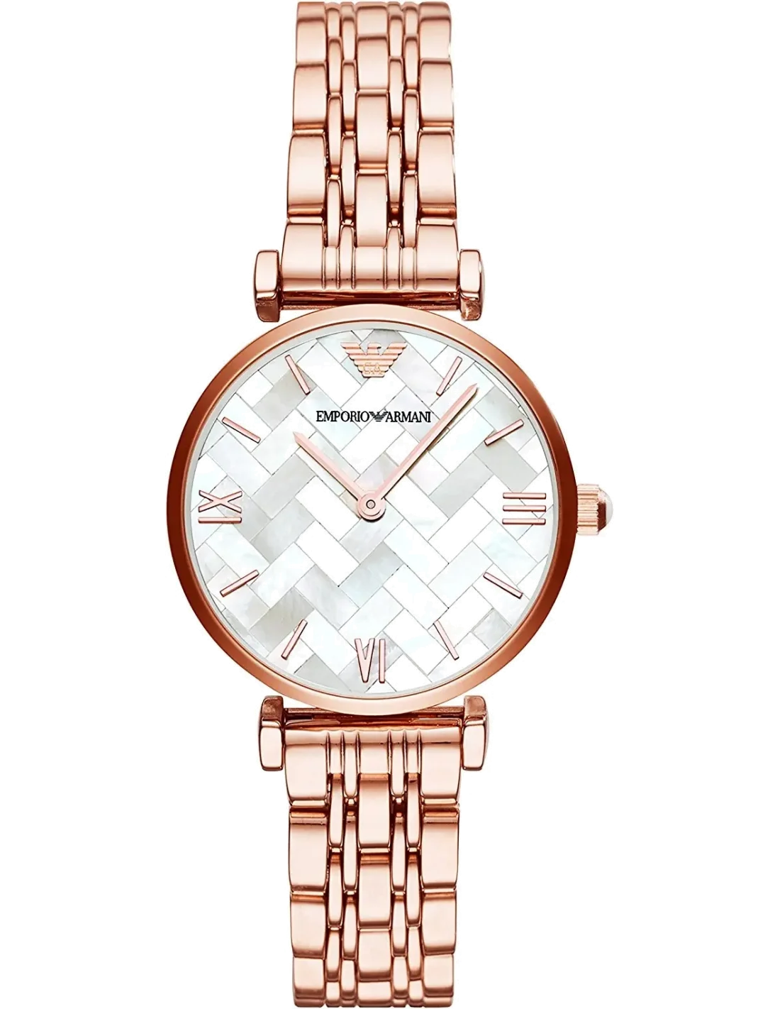 Montre Femme Emporio Armani Gianni T-Bar AR11110, Boîtier Or Rose Acier & Bracelet Cuir Noir
