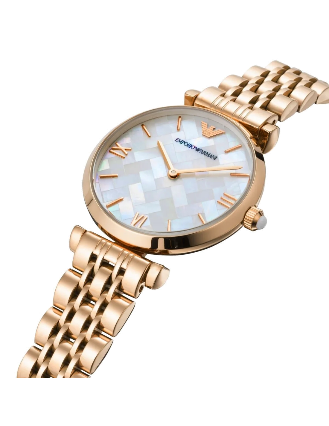 Montre Femme Emporio Armani Gianni T-Bar AR11110, Boîtier Or Rose Acier & Bracelet Acier Noir vue 3