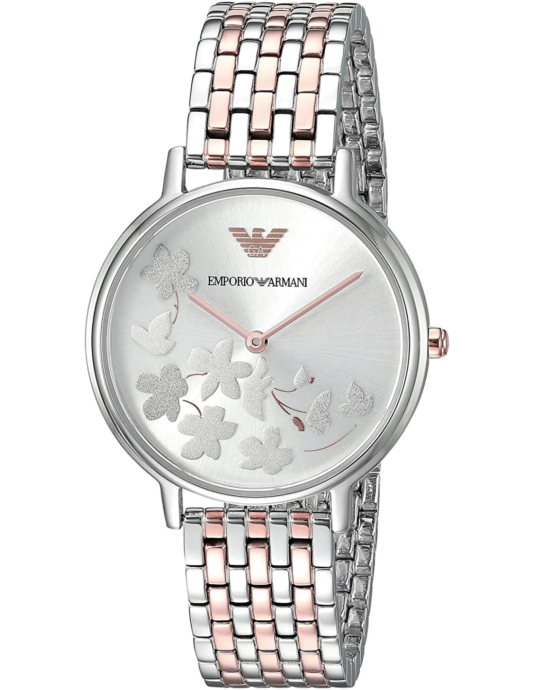 Montre Femme Emporio Armani AR11113 Boîtier Or Rose et Cadran Nacre, Bracelet Cuir Gris