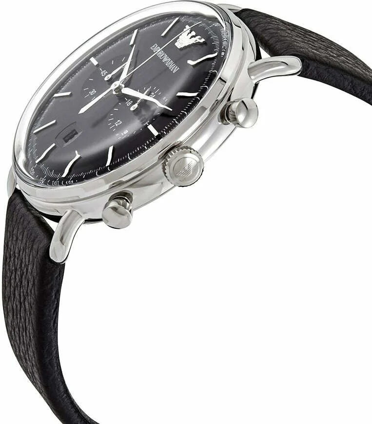Montre Homme Emporio Armani Aviator AR11143 - Boîtier Argent, Cadran Noir, Bracelet Cuir vue 3