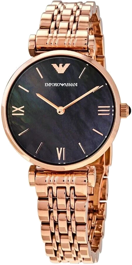 Montre-bracelet Femme Emporio Armani AR11145, Cadran Noir et Bracelet Acier Or Rose