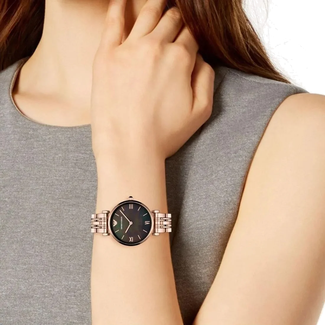 Montre-bracelet Femme Emporio Armani AR11145, Cadran Noir et Bracelet Acier Or Rose vue 3