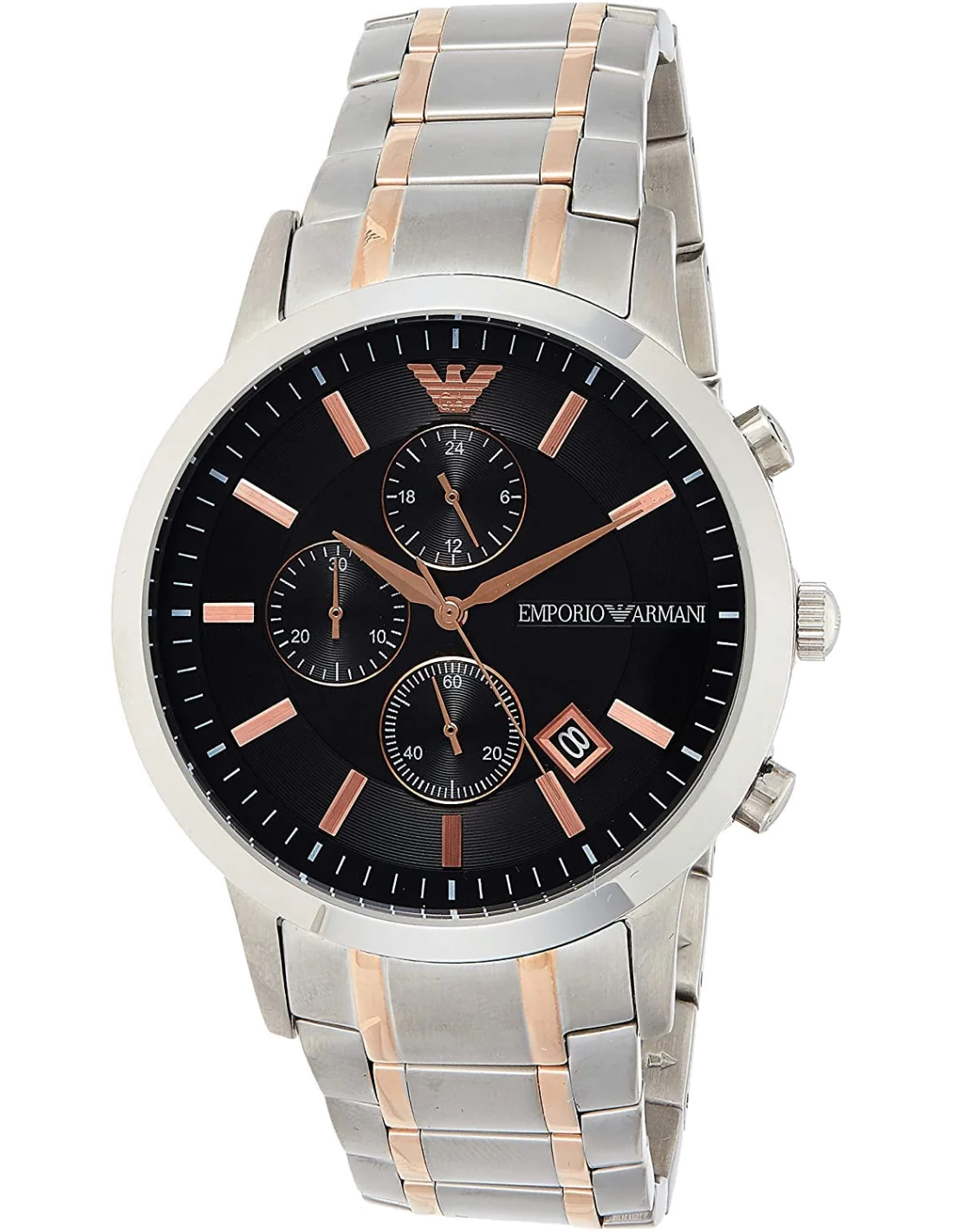 Montre Homme Emporio Armani AR11165 Chronographe Cadran Bleu Bracelet Acier Argent/Or Rose vue 3