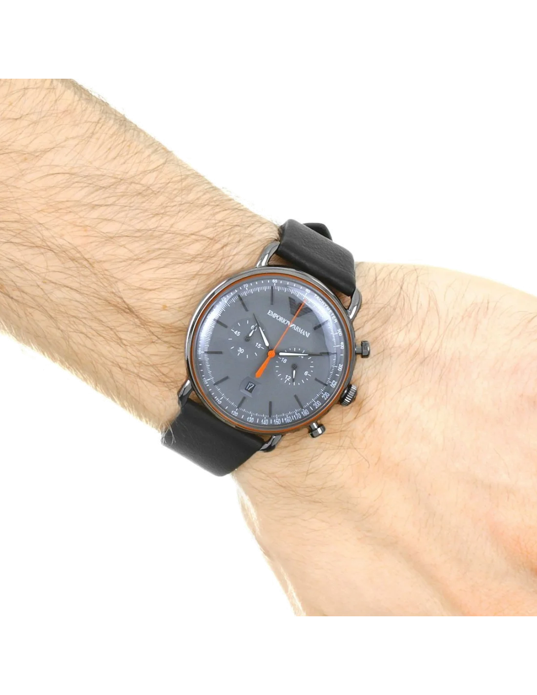 Chronographe Emporio Armani AR11168 Homme - Cadran et Bracelet Cuir Gris vue 3